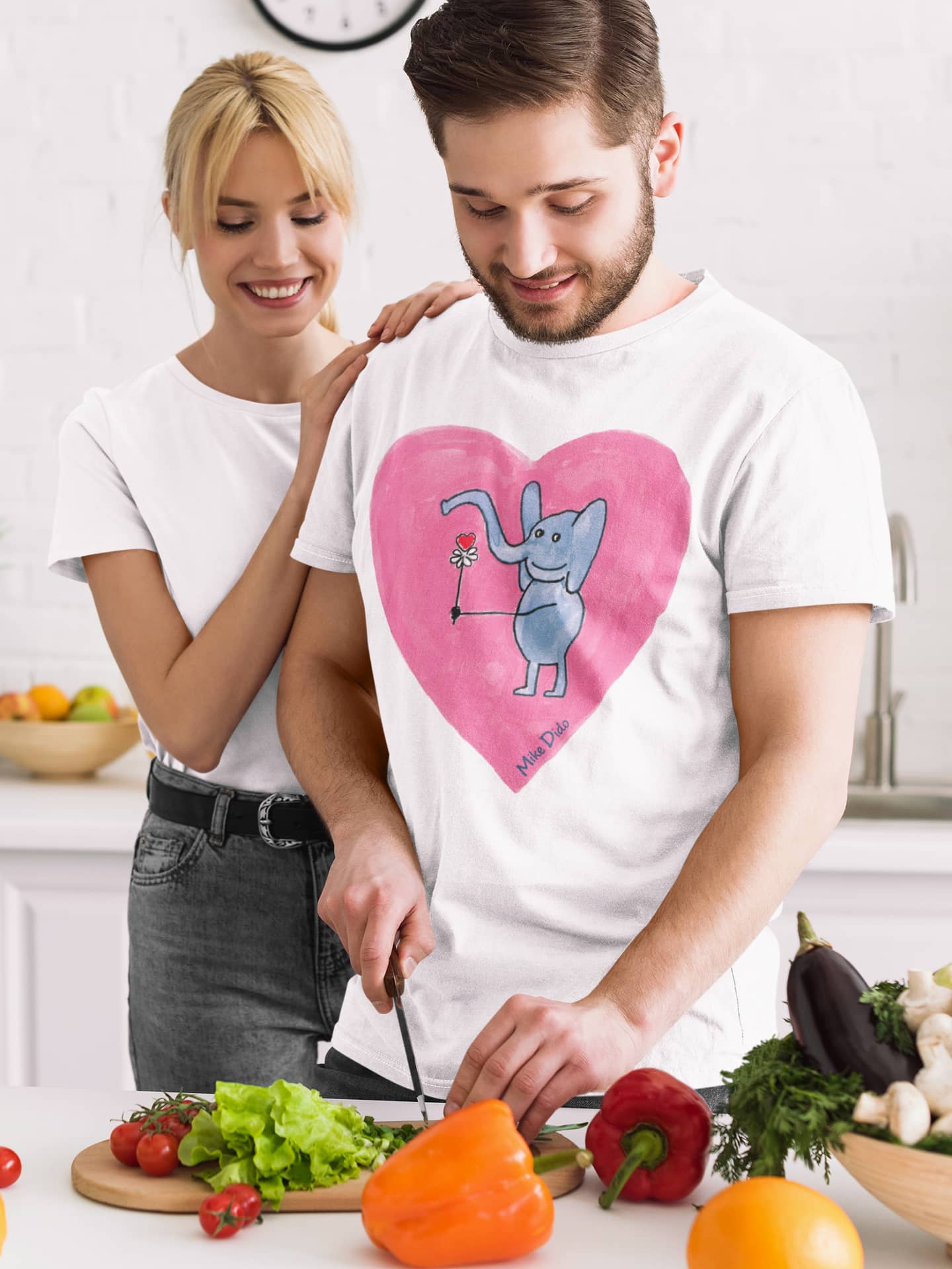Sleep Shirt With Elephant And Pink Heart by Mike Dido