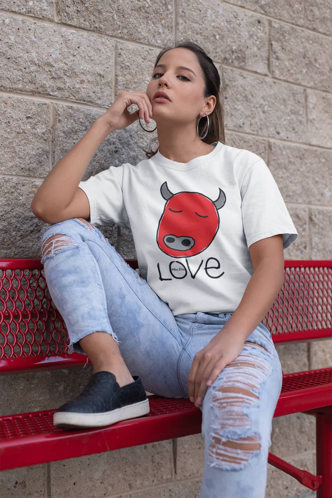 Cool T-Shirt With Red Bull Love by Mike Dido