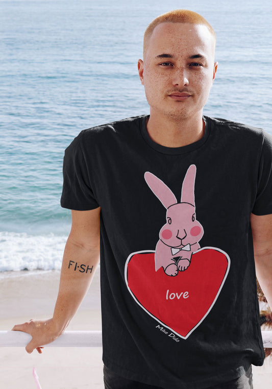 Pink Bunny T-Shirt With Red Heart By Mike Dido