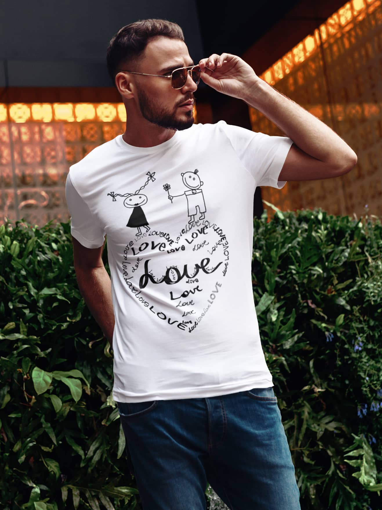 White And Black Graphic Tee Love Heart Lovers by Mike Dido