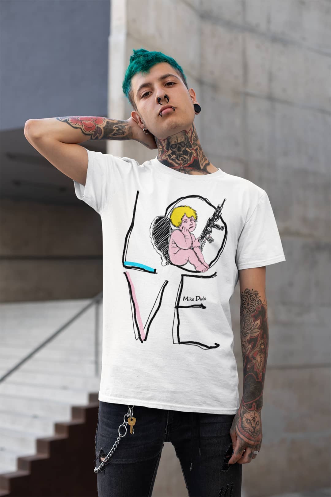 Trendy Love T-Shirt Angel With A Gun by Mike Dido