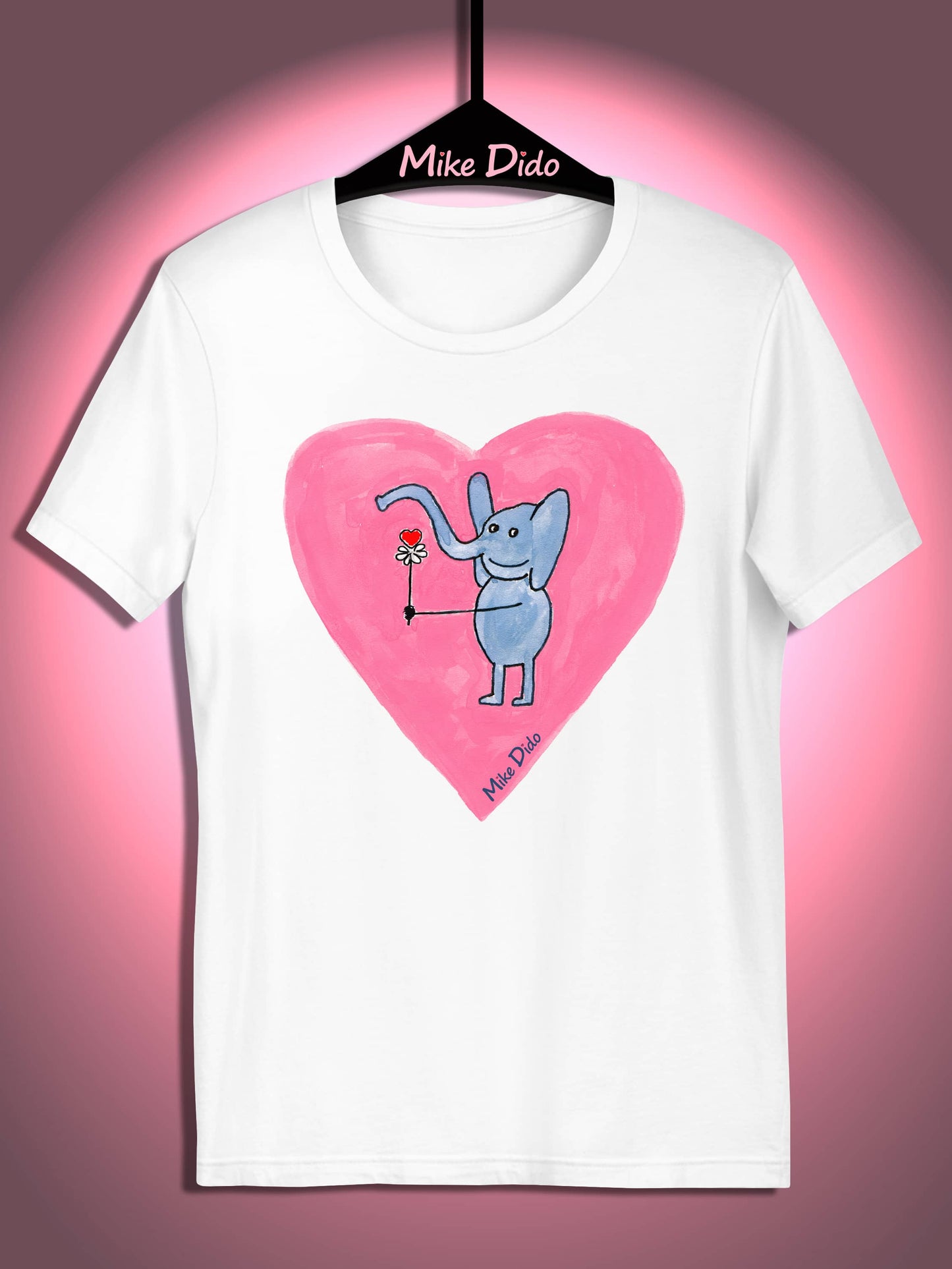 Sleep Shirt With Elephant And Pink Heart by Mike Dido