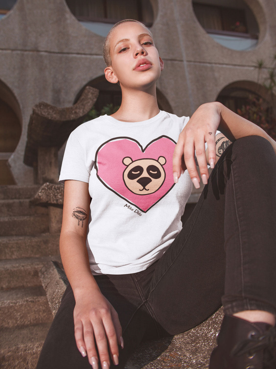 Funny T-Shirt With Panda And Heart By Mike Dido