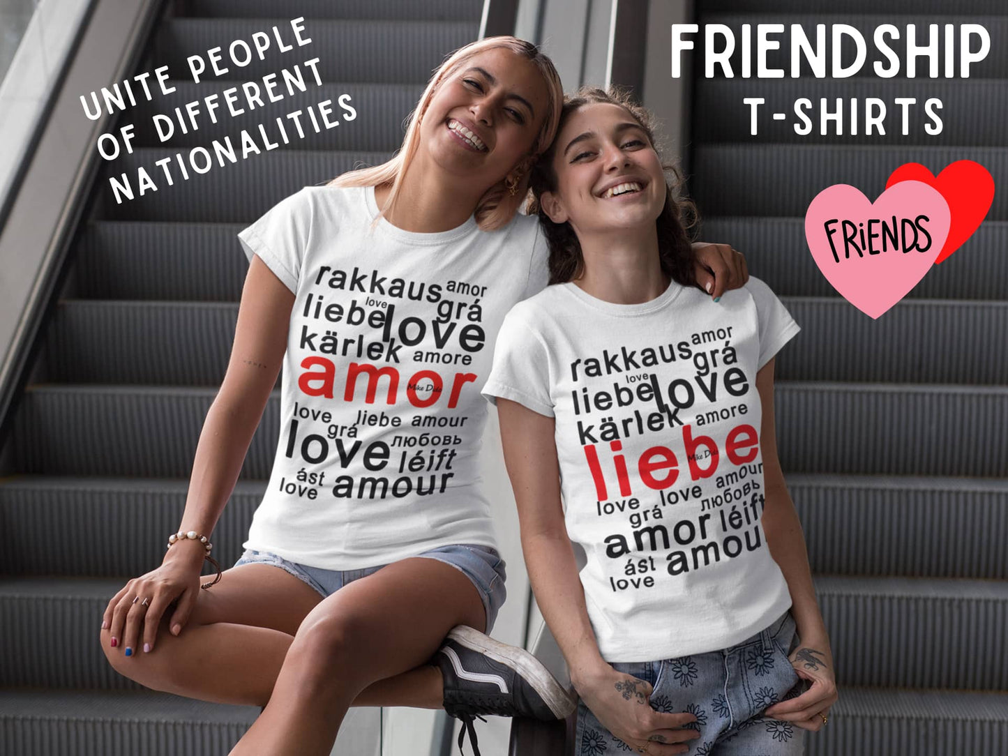 Сrewneck T-Shirt Liebe And Love In Different Languages by Mike Dido