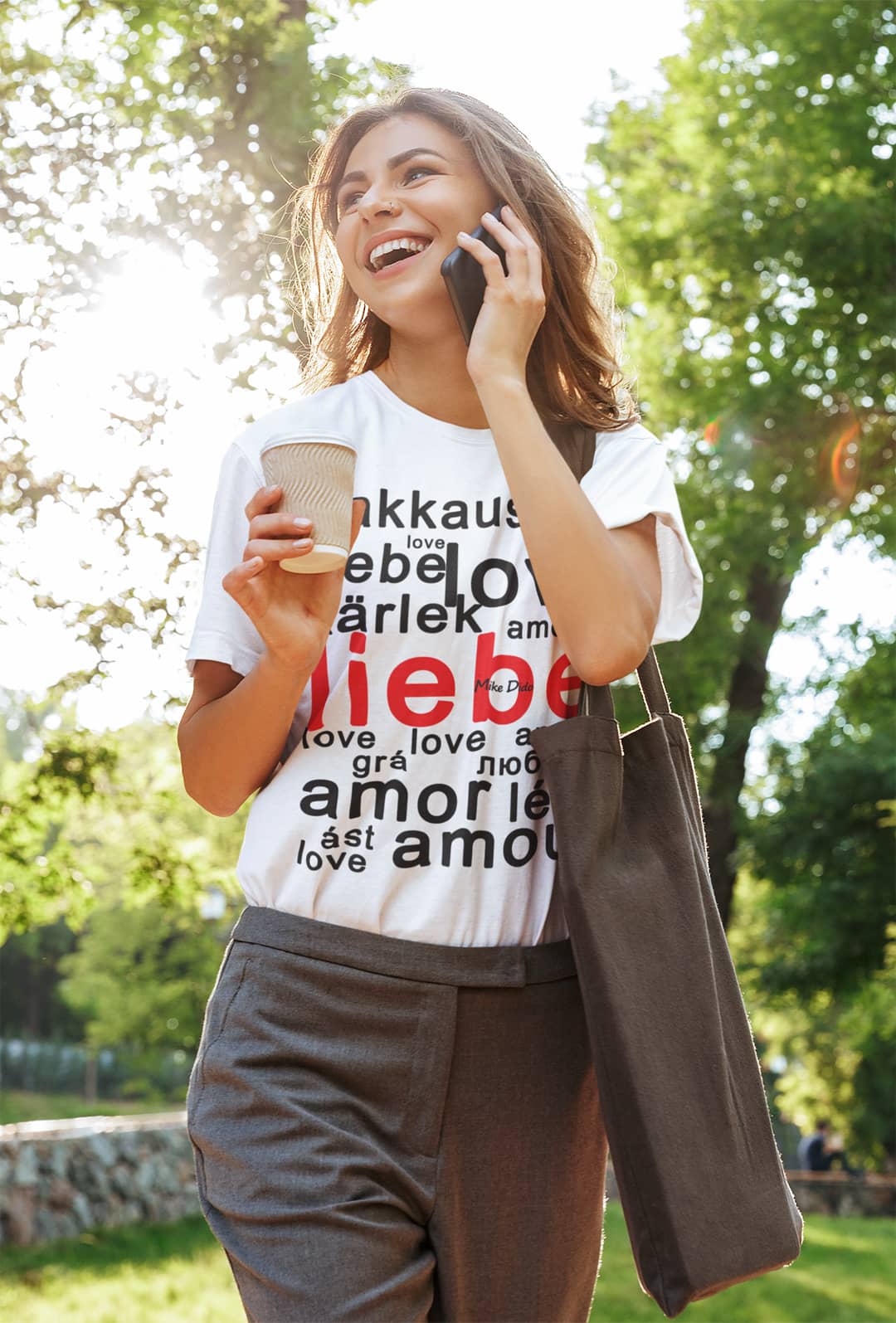 Сrewneck T-Shirt Liebe And Love In Different Languages by Mike Dido