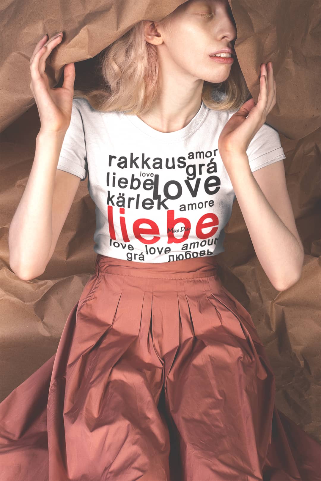 Сrewneck T-Shirt Liebe And Love In Different Languages by Mike Dido