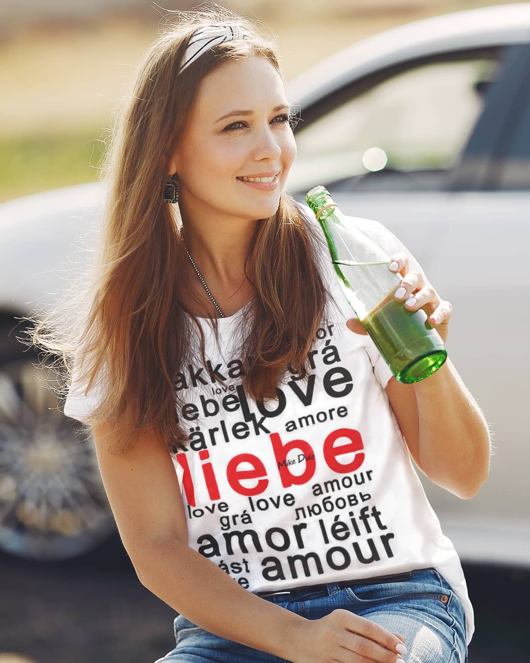 Сrewneck T-Shirt Liebe And Love In Different Languages by Mike Dido